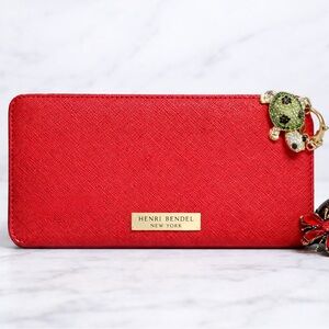 HENRI BENDEL red leather textured fold over, single snap wallet fair price NWT